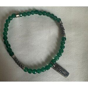cfc Chavez for Charity green beaded stretch bracelet LOVE charm
